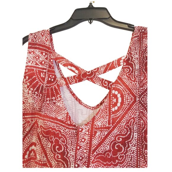 Style And Co Summer Dress Women's Size 2X Red White Peep Hole Back Fit Flare - Picture 8 of 8